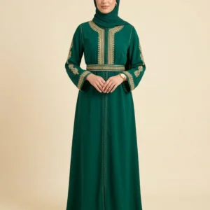 Caftan moderne en crêpe émeraude