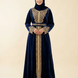 Caftan en velours bleu nuit