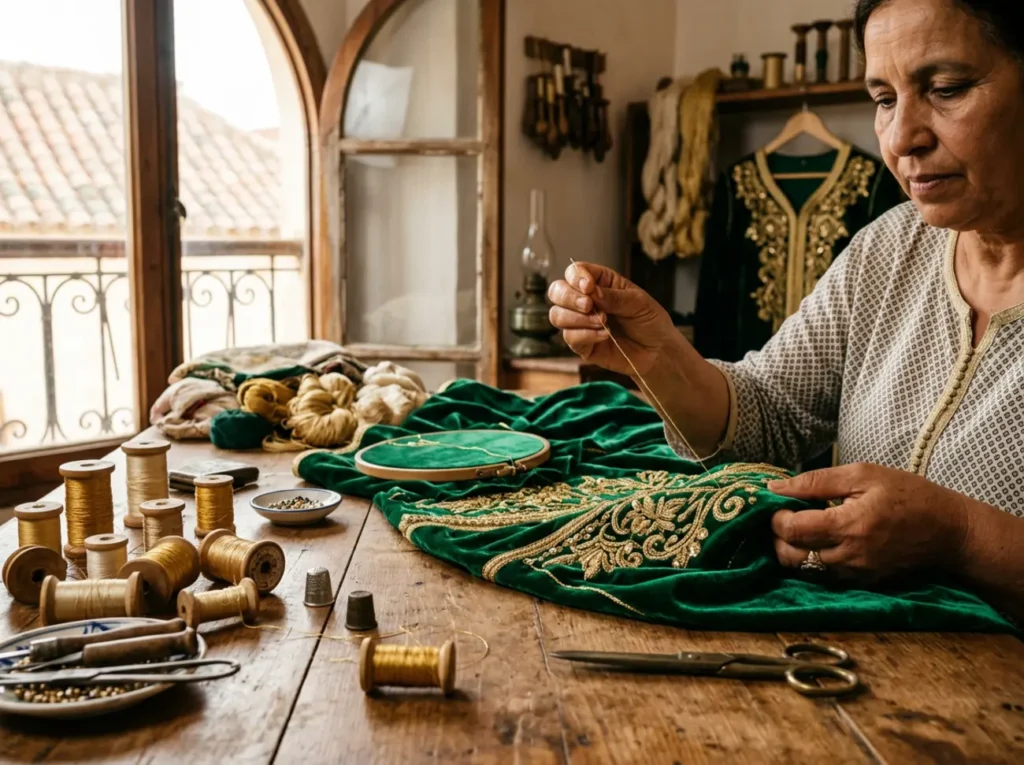 Les tissus du caftan : crêpe, soie de Médine, velours, brocart et jersey